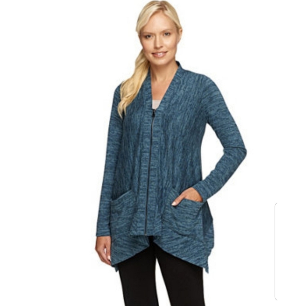LOGO Lori Goldstein Blue Shark Bite Zip Up Tunic M
